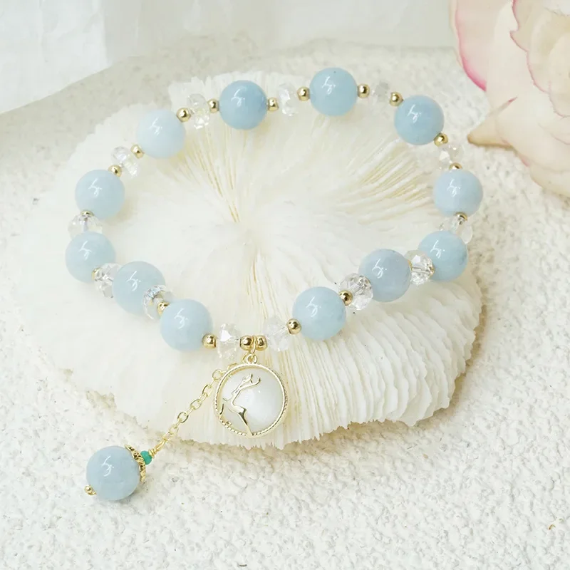 

Deer 8mm Sky Blue Stone Crystal Beads Trendy Summer Beaded Bracelets for Women Girls Fashion Jewelry Accessories on Hand YBR389