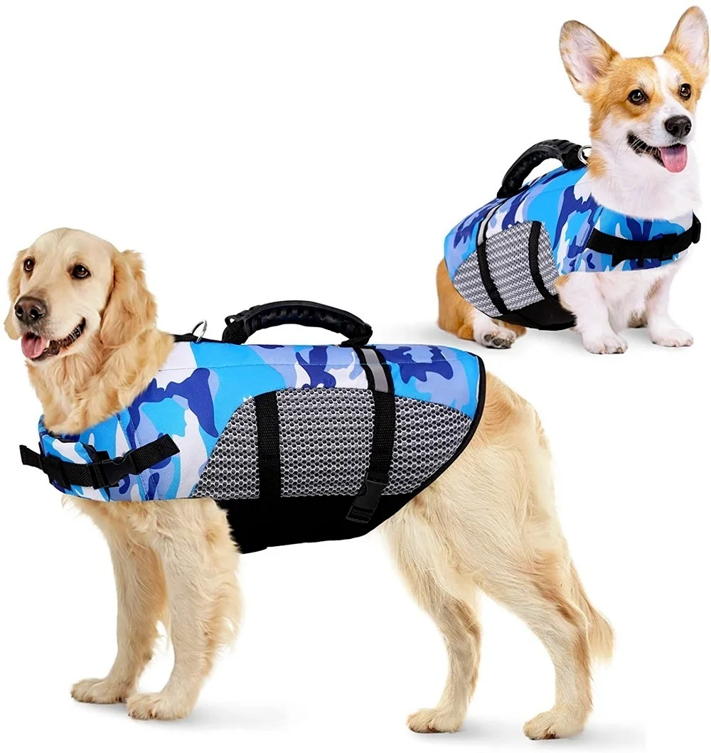 Dog Life Jacket Ripstop High Buoyancy Summer Pet Adjustable Safety Camouflage Swimsuit Reflective Dog Clothes with Rescue Handle