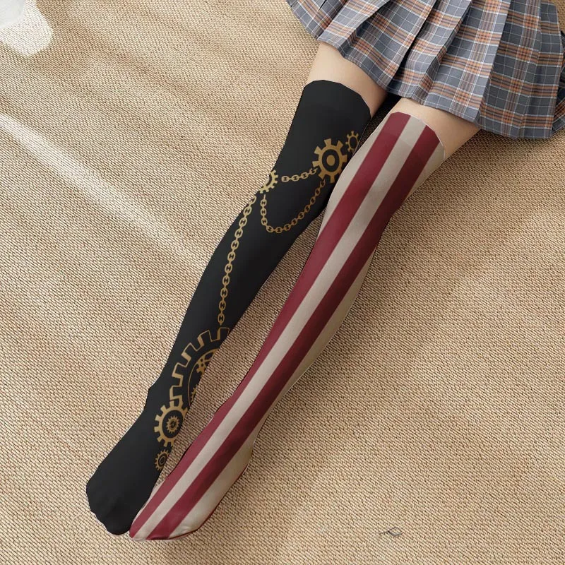 

Japanese Cute Lolita Knee-high Socks Velvet Cherry Print Thigh High Cartoon Pig AB Version New Student Personality Fashion Print