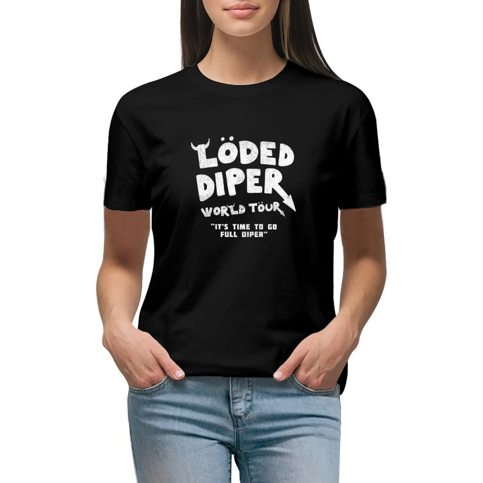 

Loded Diper World Tour - vintage T-shirt korean fashion graphics t shirts for Women loose fit