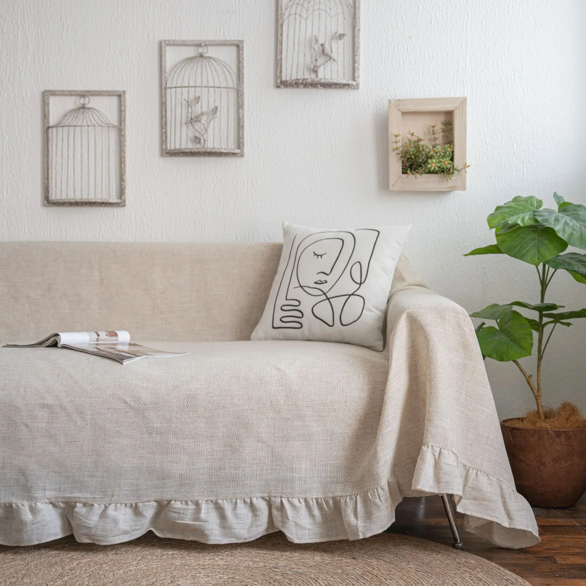 

Plain Double Sofa Towel with Rural Ruffle Edge Multifunctional Cover Fashionable Retro American Sofa Cover Suitable for Room