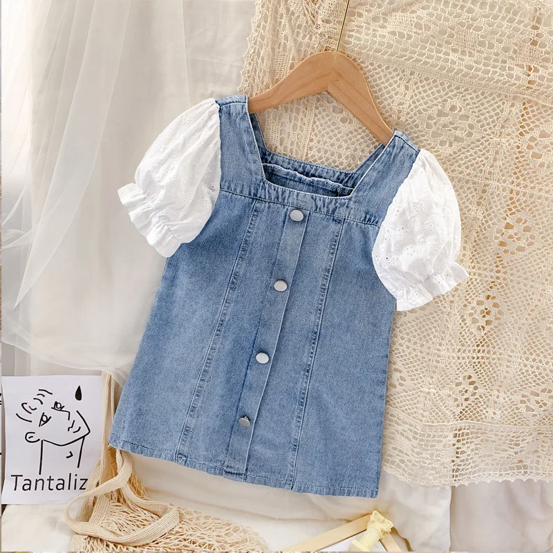 Summer Girls' Dress New Solid Color Suspender Skirt Denim Skirt Trendy Style Kids' Skirt57885