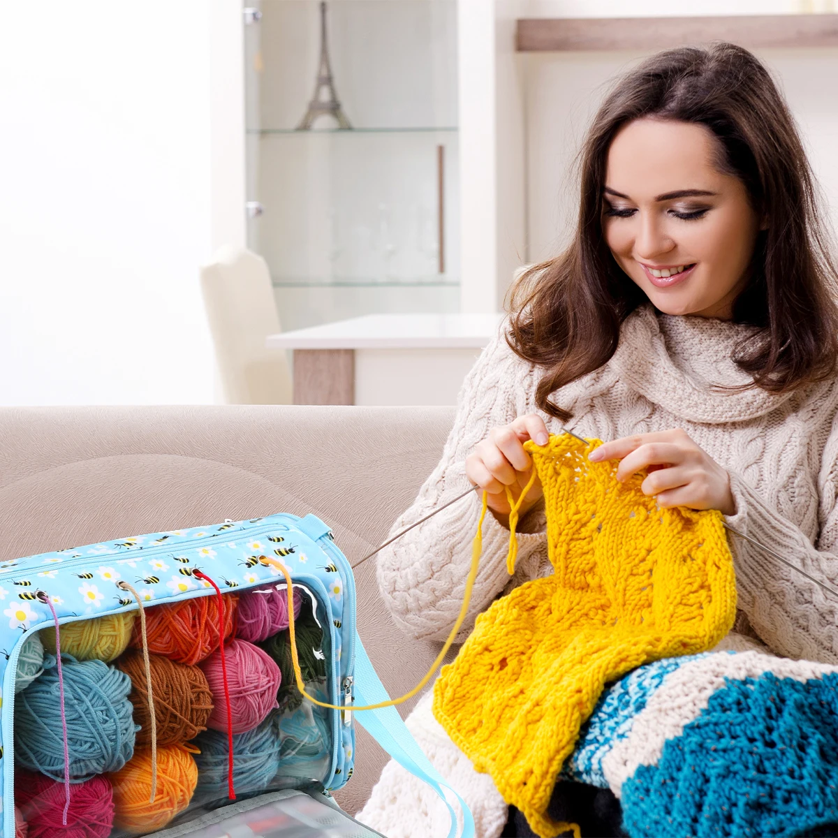 Wool Crochet Storage Bag Diagonal Package Yarn Storage Bag Waterproof Travel Knitting Tote for Sewing Tools yarn storage bag yarn storage organizer
