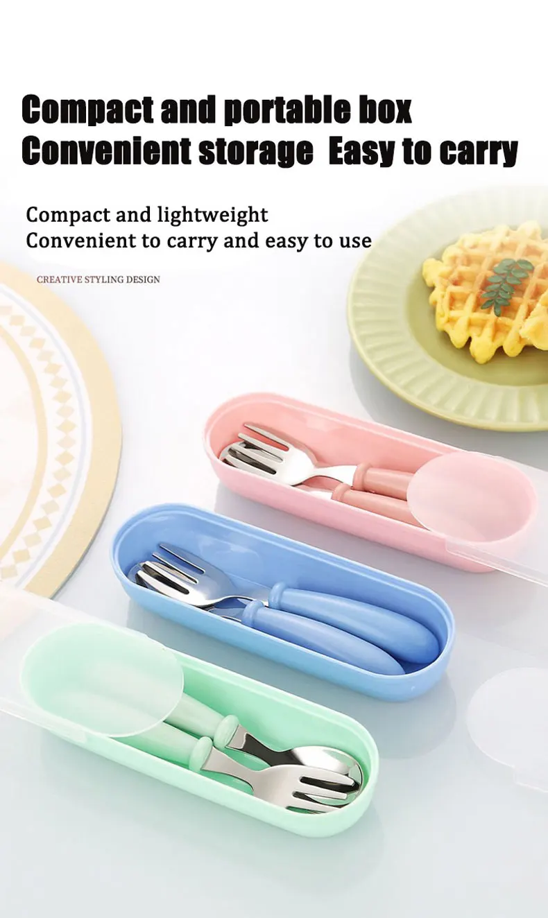 Description Picture 5 of item304 stainless steel portable tableware set outdoor spoon and fork 2-piece set student portable tableware set baby feeding spoon