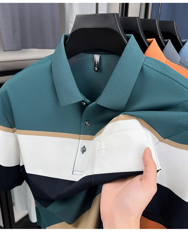 Fashion luxury striped short sleeve polo shirt summer new trend pocket design comfortable breathable Korean casual golf T-shirt 17 S6ad0126d0afc471e9a93f08d9d8fb3e7T