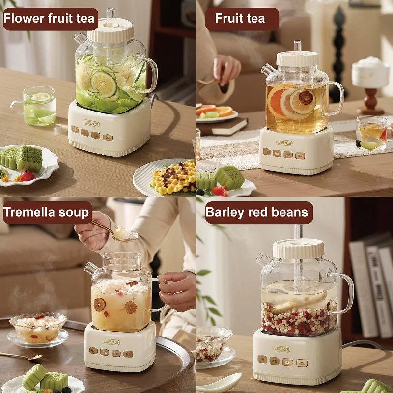 360W Mini Health Pot Portable Travel Kettle Multifunctional Tea Maker Smart Office Glass Flower Teapot Auto Keep Warm 1000ml 2