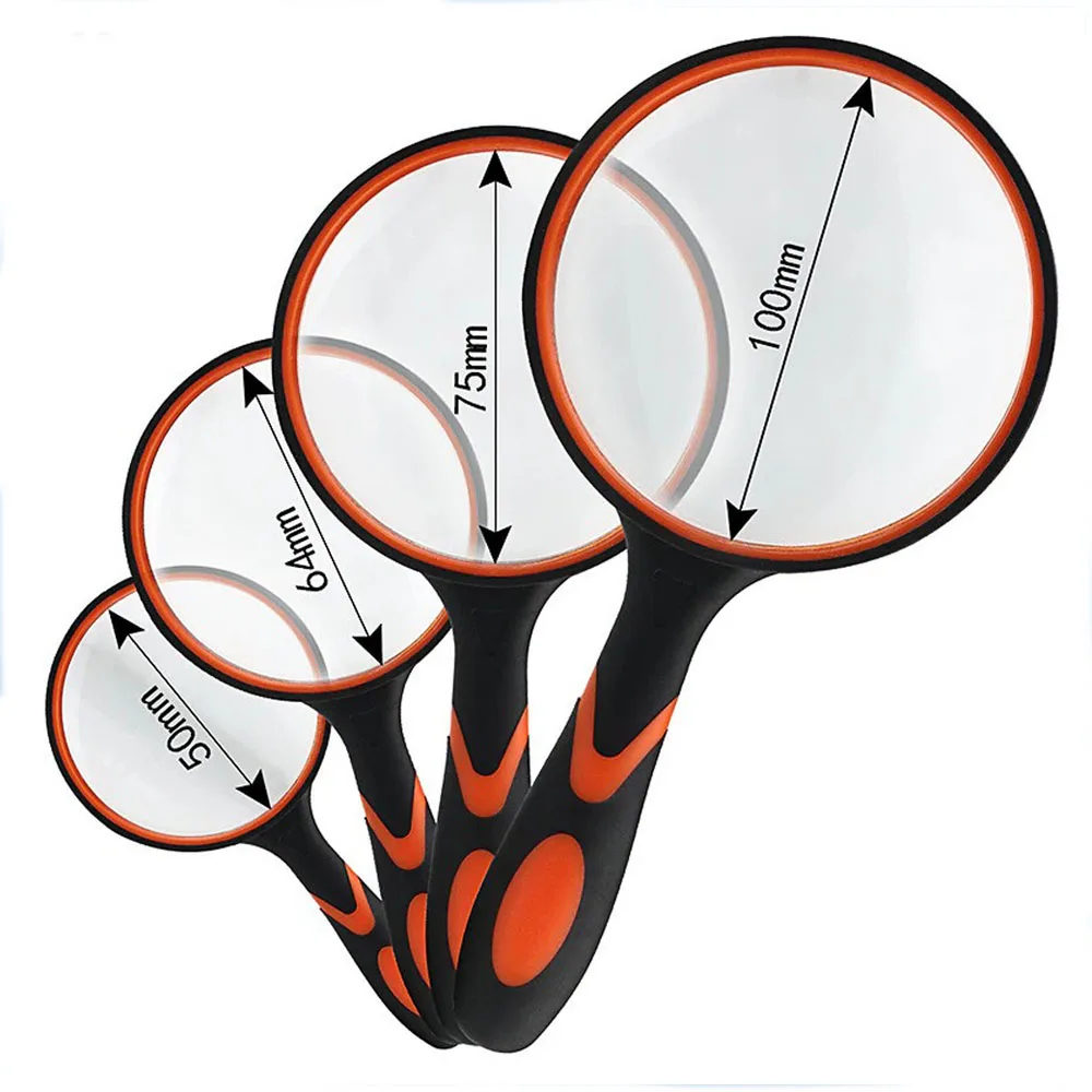 Magnifying Glass Handheld 10x Kids Seniors Reading Exploration Non-Slip Shatterproof 50/65/75/100mm