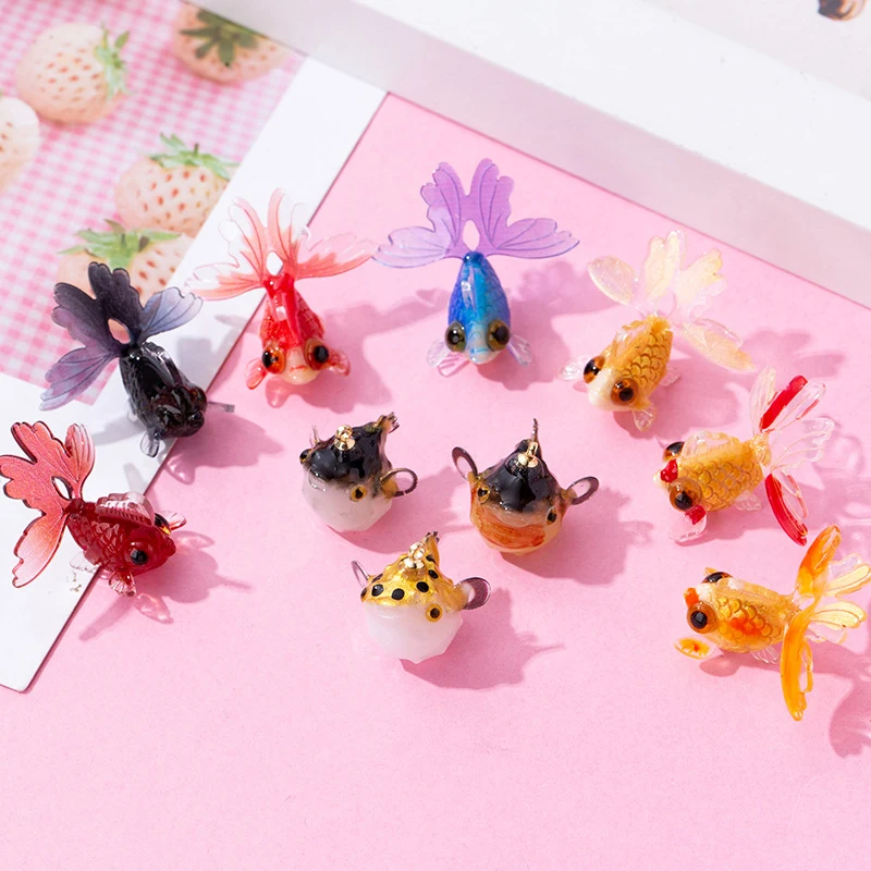 Luxury Resin Cute Goldfish Charms Pendant for Earring Necklace Keychain Colorful Beauty Animal DIY Jewelry Making Supplies animal kangaroo trinket box baby enameled painted rhinestones magnetic hinged jewelry box