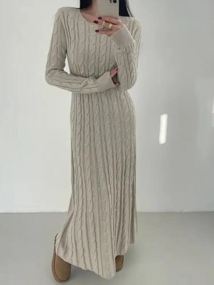 Autumn and winter fashion long slim fit knitted long-sleeved dress
