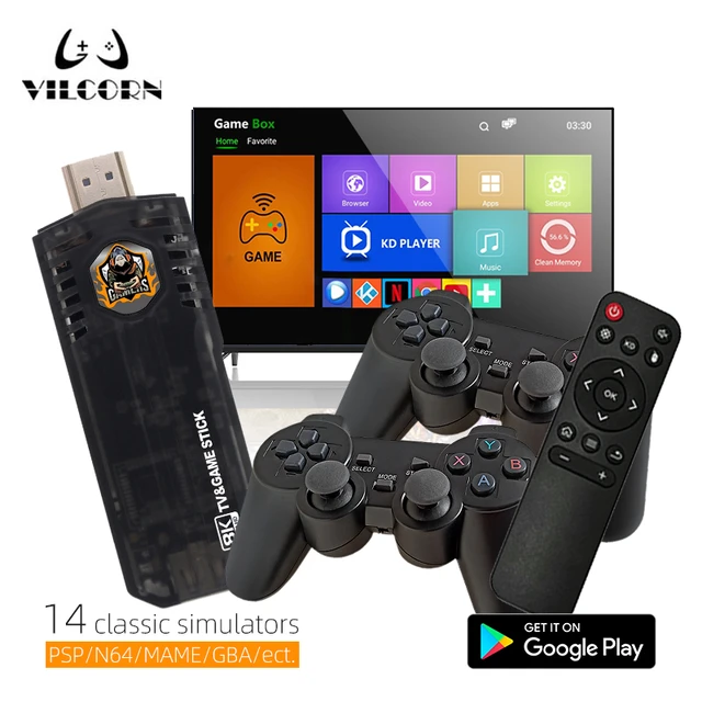 VILCORN-TG8 TV Game Stick, 4K HDR, Wi-Fi, fogo, Console de jogos retro para  PS1, PSP, N64, GBA, Android TV Box, Netflix,  - AliExpress