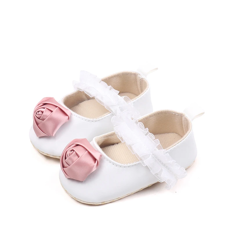 0-18Months Newborn Infant Baby Girls Mary Jane Shoes Princess Shoes Cute Lace Rose Design Soft Non-Slip First Walking