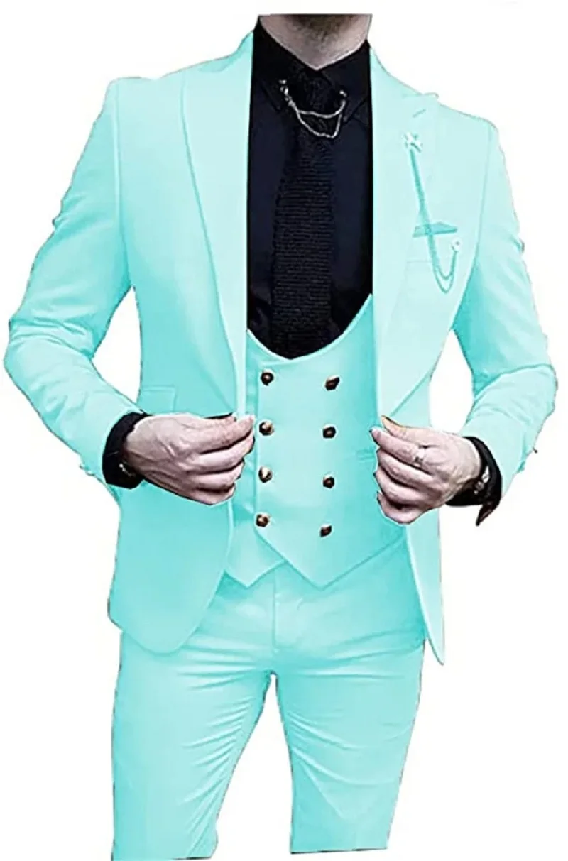 Burgundy 3 Pieces Mens Wedding Suit Slim Fit Peak Lapel Business Double Breasted Vest Costume Formal Terno Masculino Clothing