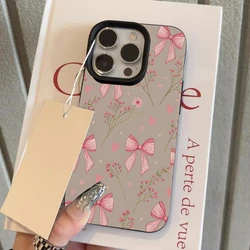 Pink Floral Bow Lychee Texture Soft Phone Case - iPhone 15 Plus (1)