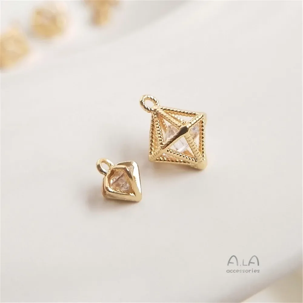 

14K Gold Plated Conical diamond shaped bag zircon pendant DIY pendant earrings pendant necklace pendant