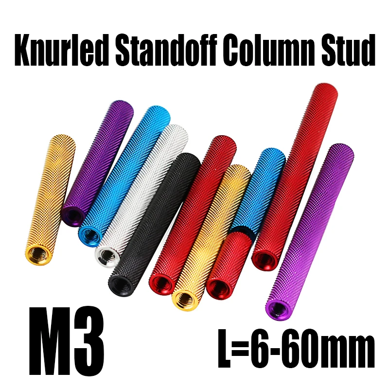 10 pz M3 L = 6-60mm colorato rotondo alluminio zigrinato distanziatore colonna perno estendere dado lungo distanziatore in alluminio asta distanziatore pilastro