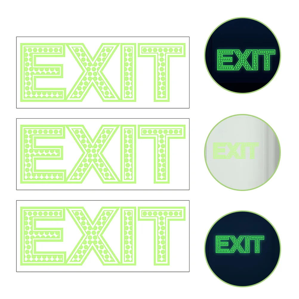 

3pcs Exit Photoluminescent Signs Stickers Self- adhesive Glow in the Dark Exit Decals Luminous for UV Weather Scratch Indoor