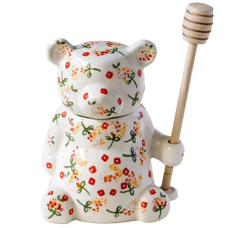 Ceramic Cute Bear Honey Jar with Lid Candy Storage Jar For Kitchen Honey Spoon Tea Storage Box Kitchen Accessory Home Decor Ceramic Storage Jar Spice Storage Box