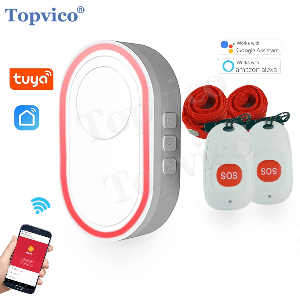 Topvico Panic Button WiFi for Elderly Emergency Life Fall Alert Tuya Smart SOS Alarm Wireless Call Caregiver Pager Senior Care 433mhz wireless remote control tuya smart home one key alarm sos emergency call button wireless emergency button doorbell 2022