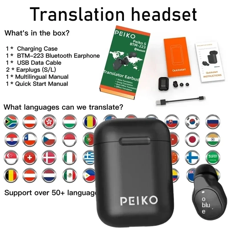 NewProtableTranslatorEarphoneEarbudWirelessHeadset50Languages