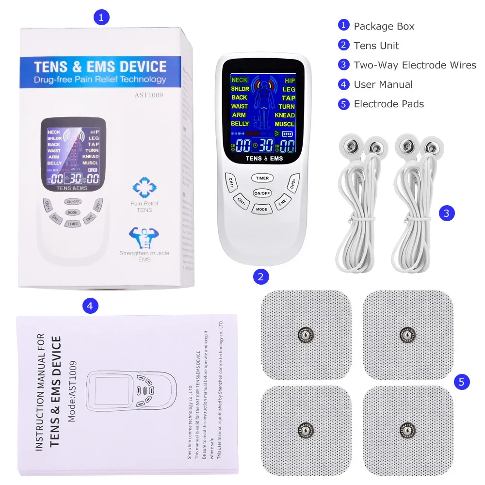 Electric Tens Muscle Stimulator 12-Mode EMS Acupuncture Face Body Massager Digital Therapy Herald Massage Body Electrostimulator