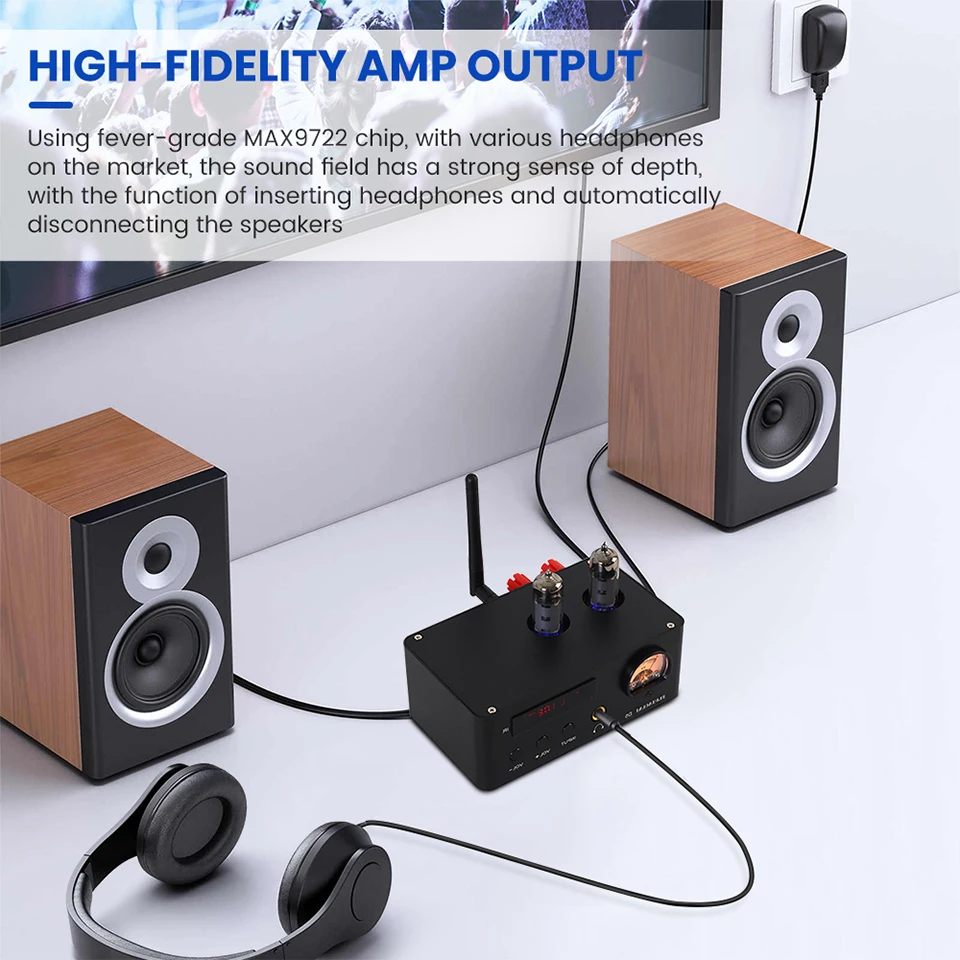 bluetooth amp PJ.MIAOLAI MA12070 Bluetooth 5.0 HiFi 6K4 Tube Power Amplifier Home Headphone Amplifier With VU Meter U Disk Playback  80W×2 5 channel amplifier