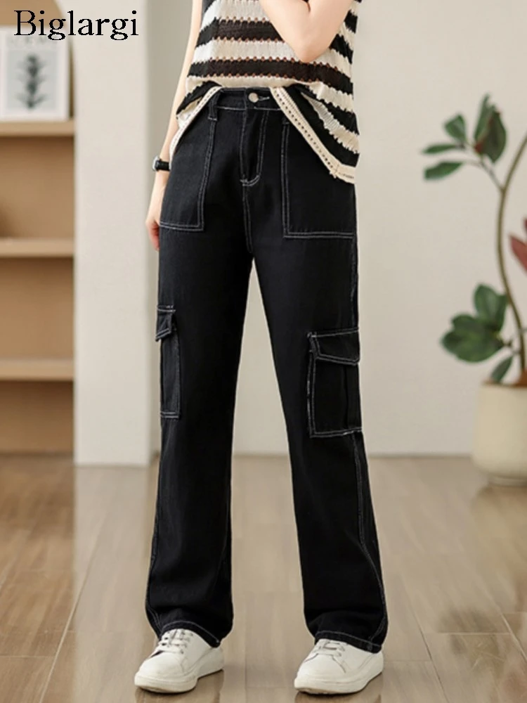 

Jeans Summer Long Cargo Pant Women High Waist Fashion Print Ladies Trousers Casual Loose Korean Style Woman Straight Pants