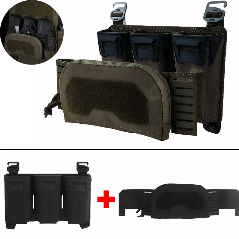 Tactical Admin Pouch w/ Multi-caliber 5.56 9mm Triple Mag Pouch MOLLE Front Placard System 2nd Layer Airsoft Pouches