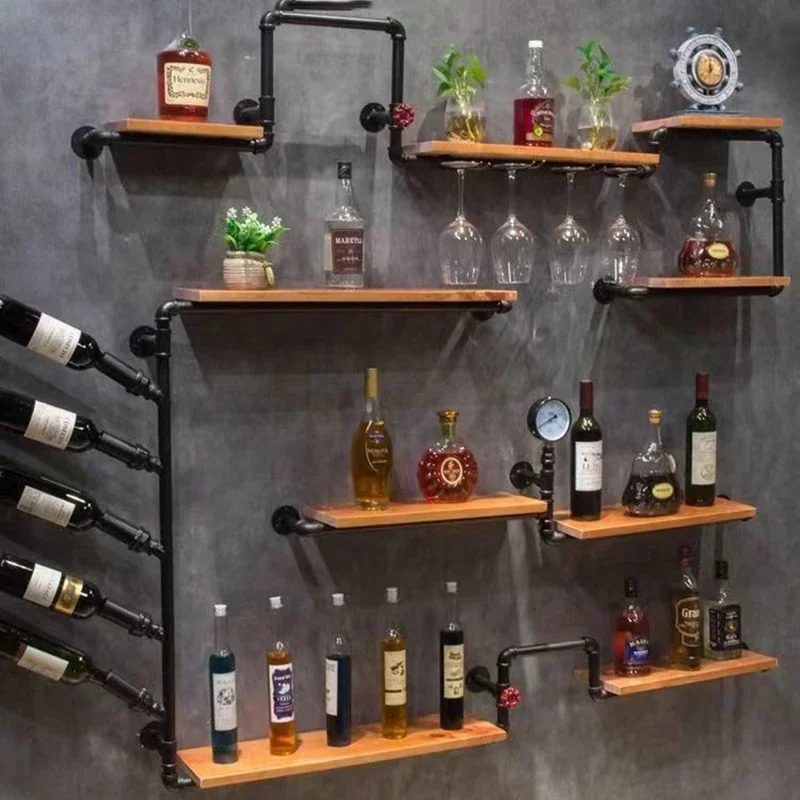 Wall Industrial Bar Cabinets Modern Wood Luxury Shelf Liquor Cabinet Bottle Holder Shelves Stojak Na Wino Bars Home Furniture