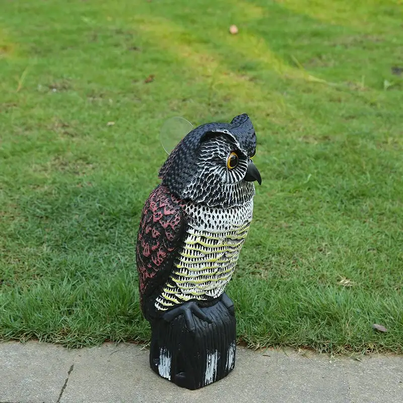 Outdoor Garden Hunting Fake Owl Decoy Bird Rodent Deter Scarer Pest Control Garden Scarecrow Rotate Head Yard Birds Ornament