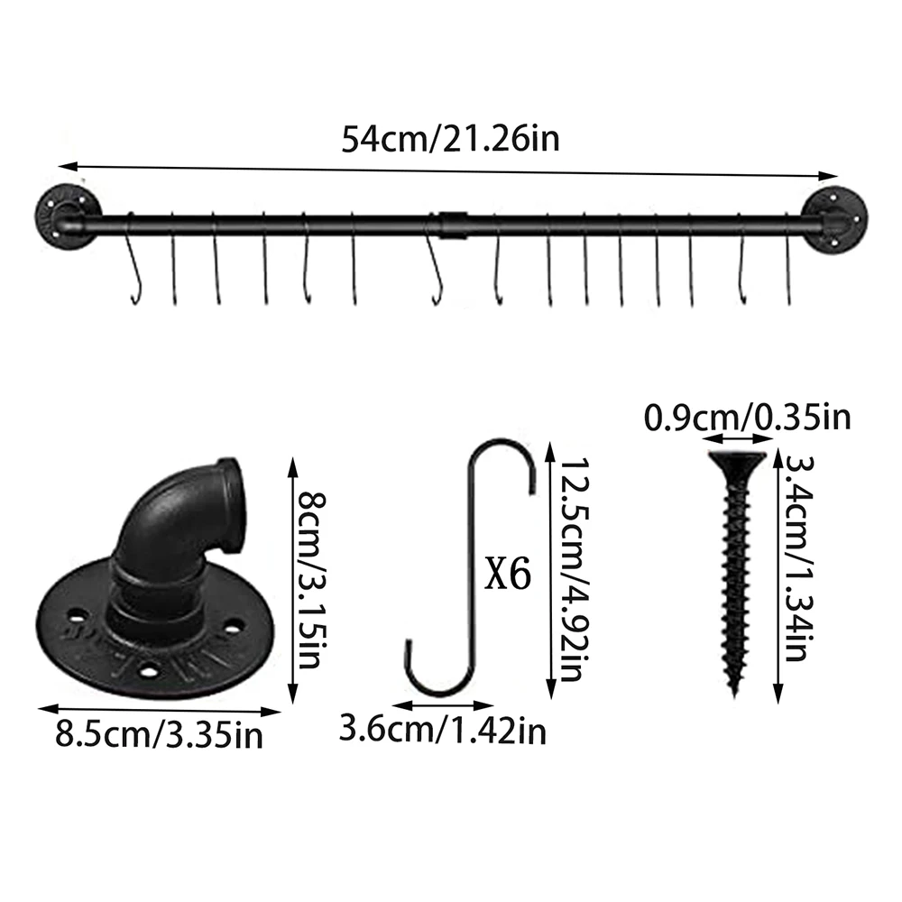 Wall Mounted Storage Rack with 10 Hooks Pan Pot Lid Shovel Spoon Organizer Hanging Iron Rack Kitchen Utensils 6
