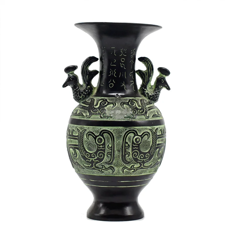 

Imitation Antique Bronze Vase, China Phoenix Style Vases, Modern Home Decor, Beauty Of Ancient Rhyme, 21.5*10CM,Metal Handicraft