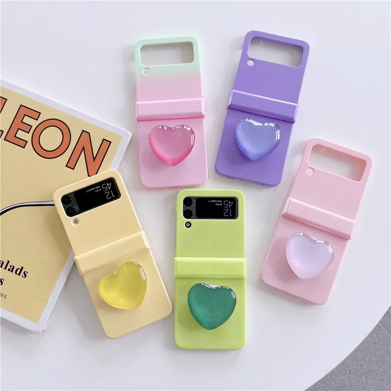 

Candy Color Heart Phone Stand Case for Samsung Galaxy Z Flip 6 5 4 3 Protective Back Cover for ZFlip4 ZFlip5 ZFlip6 Case Shell