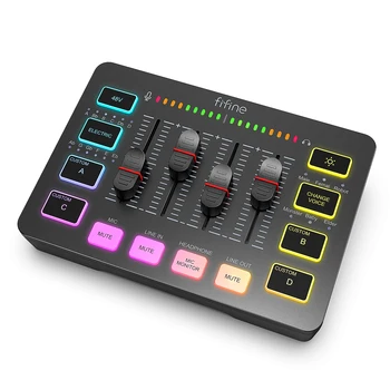 FIFINE Gaming Audio Mixer,Streaming 4-Channel RGB Mixer with XLR Microphone Interface,for Game Voice,Podcast,AmpliGame SC3 1