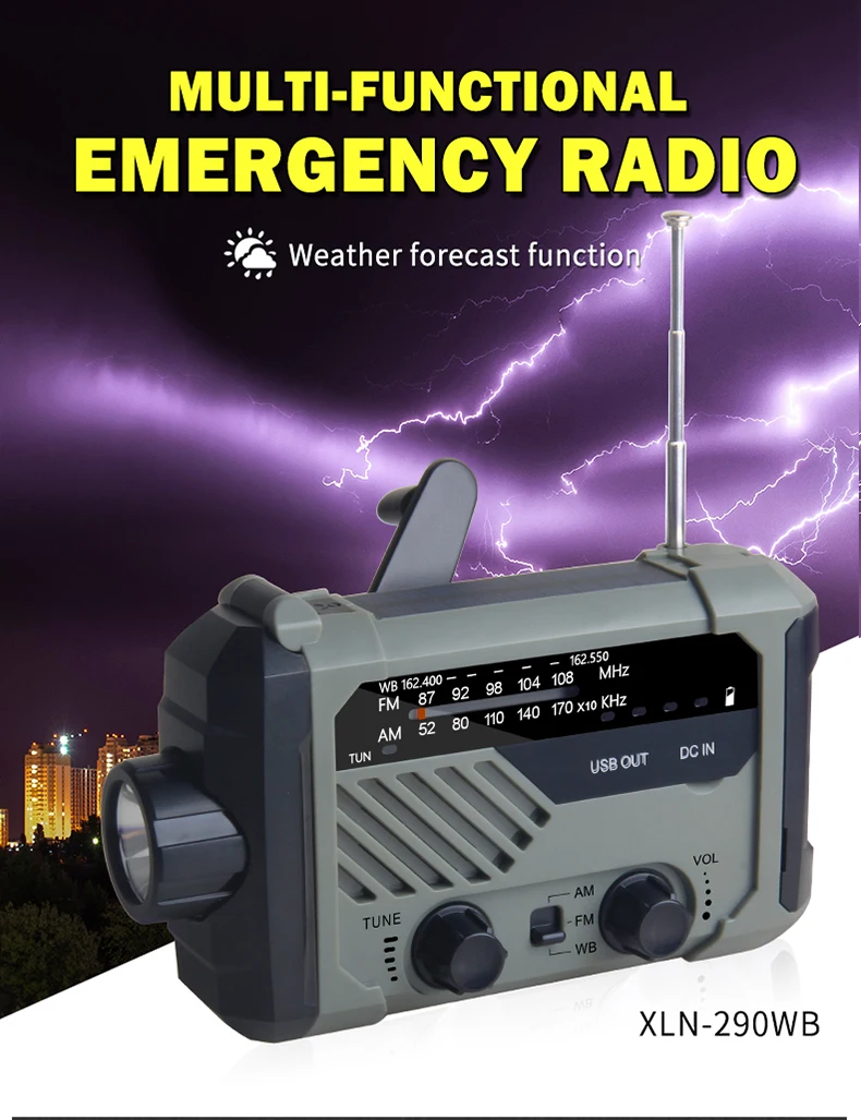 SOS Alarm 2021 New Version Rechargeable Battery Transistor Radio with LED Flashlight 2200mAh Emergency NOAA/AM/FM Alert Portable Radio NOAA Weather Radio, Long Antenna Earphone Jack Black 