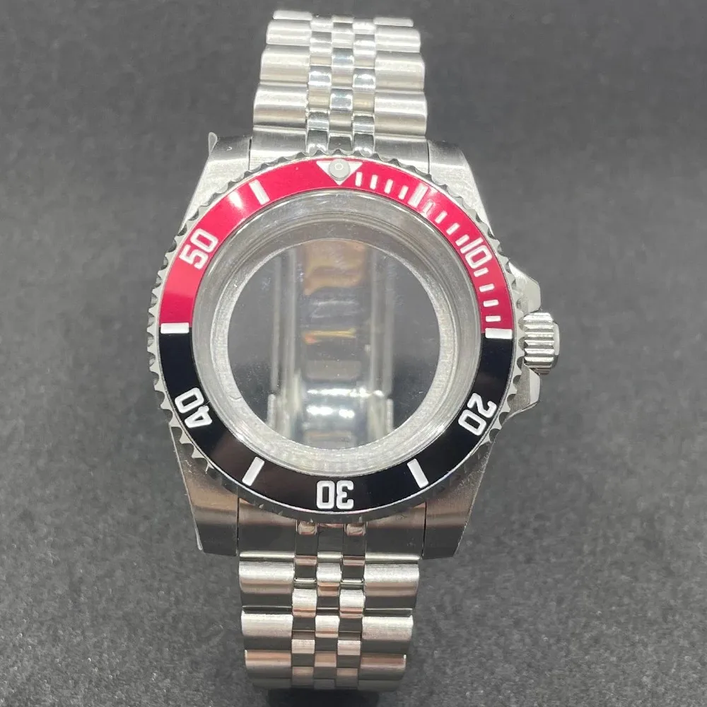 Elegant 40MM Stainless Steel Watch Case with Solid Bracelet and Glide Lock Clasp