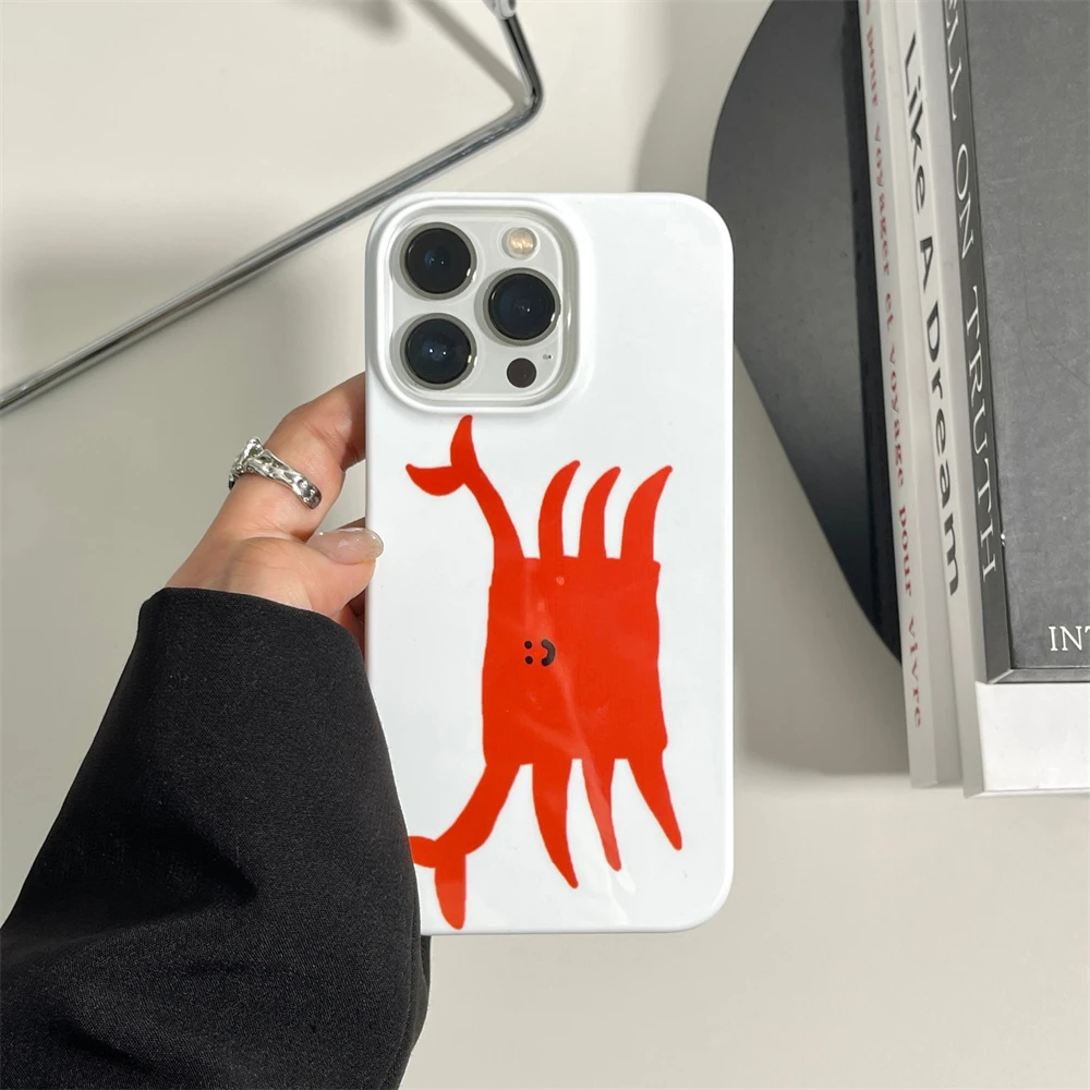 thumbnail image 1 of Ins Korean Cute Simple Graffiti Red Crab Case For iPhone 15 14 13 12 11 Pro Max Mini X XR 7 8 Plus SE 3 Shockproof Soft Cover, 1 of 4