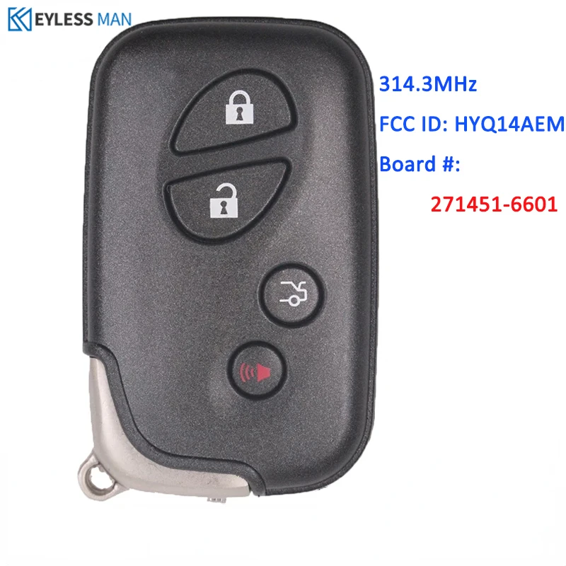 4 Buttons Smart Remote Car Key Fob For Lexus ES350 2010-2015 IS250 IS350 271451-6601 314.3MHZ ID4D Chip Remote Key Fob HYQ14AEM jingyuqin hyq12bbt remote control car key 4d68 chip 314 4mhz for toyota for lexus rx330 rx350 rx400h rx450h 3 buttons fob