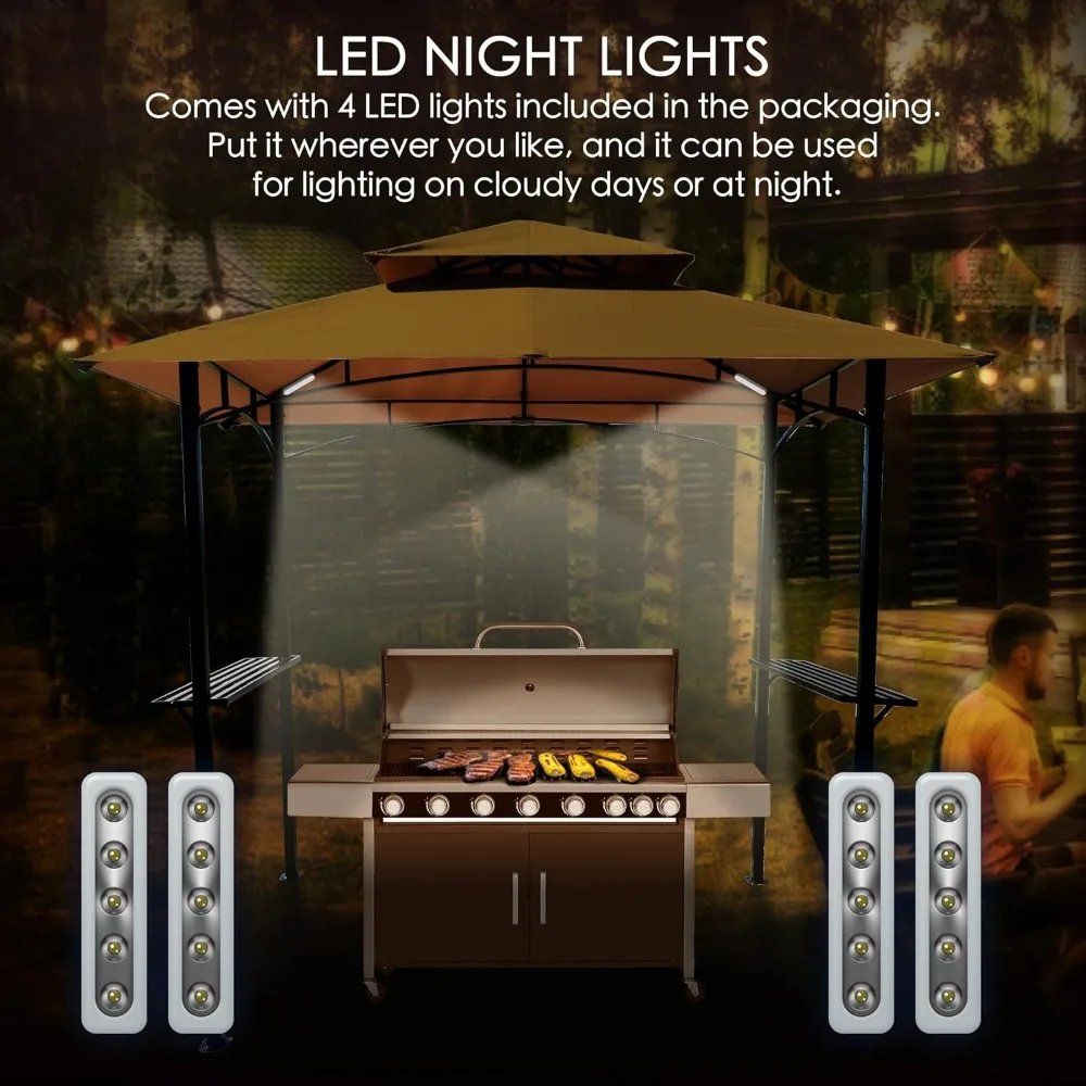 Soft Top BBQ Canopy - 8'X5' Outdoor Grill Gazebo Grill Canopy (Tent) with 4pcs Detachable LED Light 5