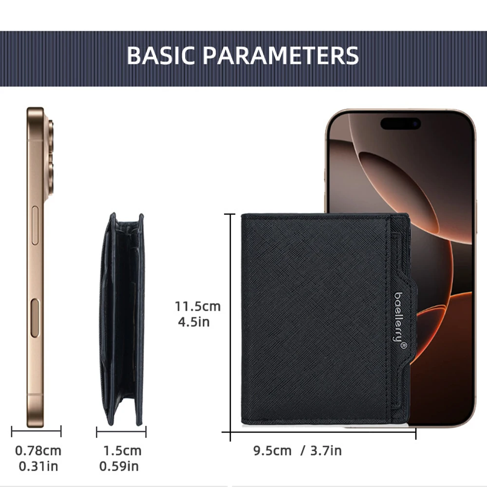 Baellerry Men's Ultra-Thin Short Wallet with 8 Card Slots + 1 Bill Compartment + 2 Sd Card Slots, Built-In Zipper Coin Pocket