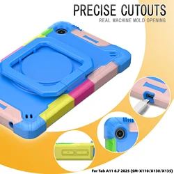 Heavy Duty Shockproof Tablet Case with 360° Rotating Grip, Stable Kickstand, and Shoulder Strap - Tab A11 8.7 inch (Rainbow Blue)