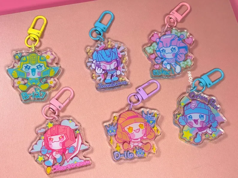 Porte-clés en acrylique représentant un adorable personnage robot de style chibi, pendentif pour sac, accessoire de collection non officiel fabriqué par des fans. 1