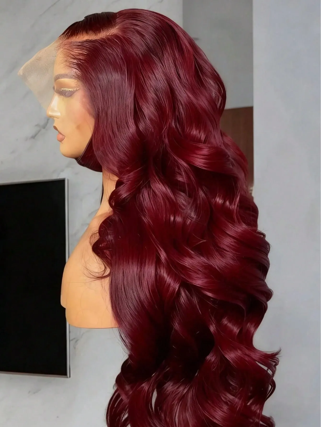 34 Inch Body Wave 99J Burgundy 13x4 Lace Front Wigs Human Hair Pre Plucked 200% Density Body Wave Lace Front Wigs Human Hair 2