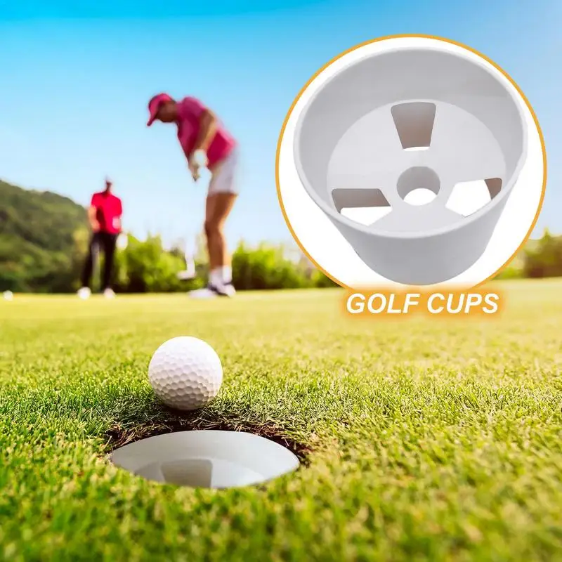 

White Plastic Golf Hole Cup Putting Putter Golf Flag Stick Yard Garden Training Backyard Practice Putting Golf Training Aids