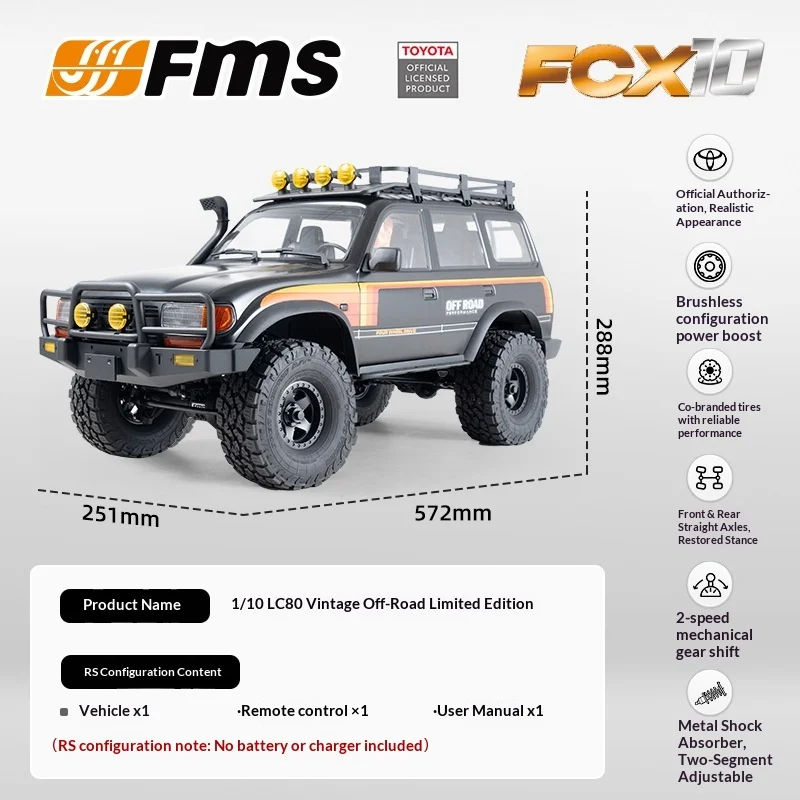 Fms 1/10 Fcx10 랜드 크루저 Lc80 블랙 원격 제어 전기 오프로드 클라이밍 모델 자동차 장난감 선물
