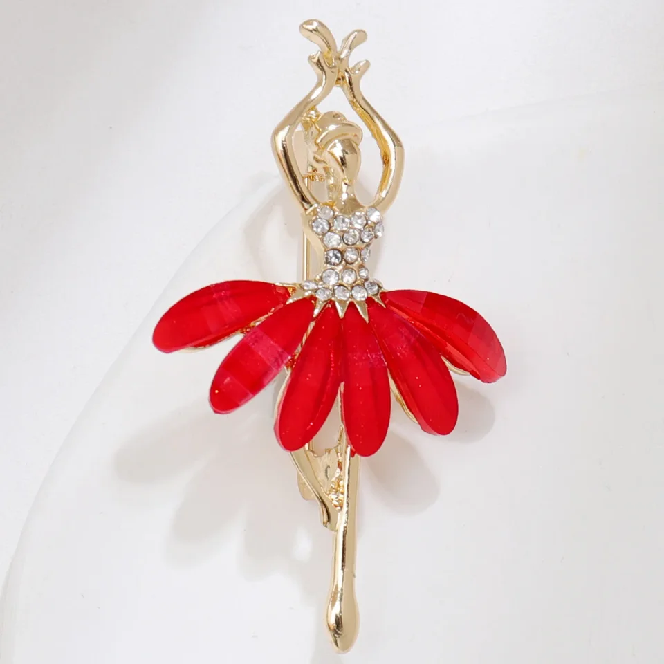 Zircon Ballet Girl & Butterfly Wing Brooch Pin - Colorful Acrylic Rhinestone Jewelry Lapel Pin For Women - View #4