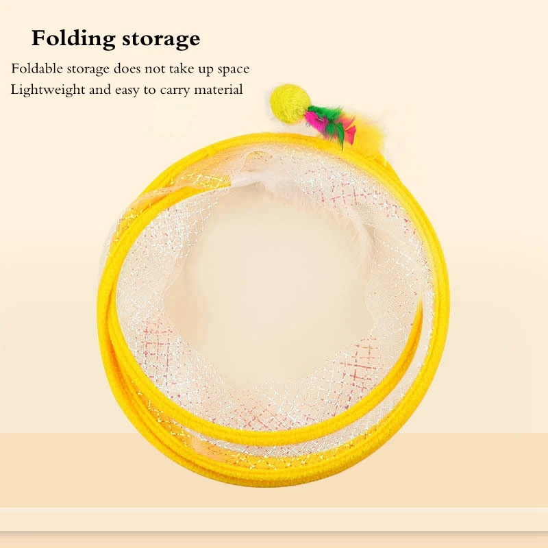 New Foldable Cat Tunnel Cat Tunnel Pet Toy， Feather Mouse Bell Self High Amusement Amusement Elastic Mesh Teasing Stick