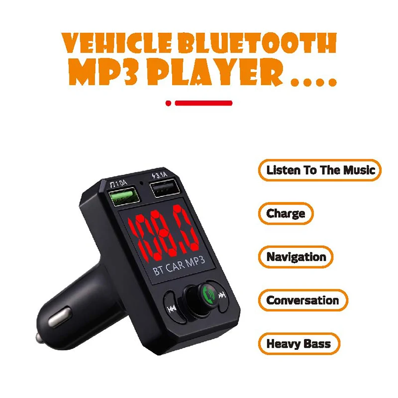 Car Handsfree Audio Call MP3 Player Bluetooth Radio Modulator Music Receiver Dual USB Interface Quick Charging for 24V Vehicle