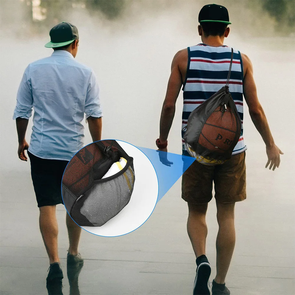 Mesh Carry Bag Sport Game Ball Storage Bag Drawstring Sling Back Basketball for Carrying Volleyball Soccer Football