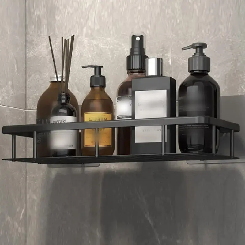 Bathroom Shelf Bathroom Square Basket Suction Wall Space Aluminum Shower Room Rectangular Perforation-free Bathroom Corner Shelf