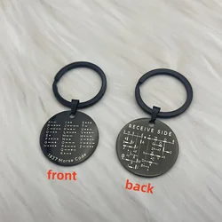 Morse Code Keychain: Double - Sided Educational Tool and Stylish Stainless Steel Accessory (Black Round Morse Co)